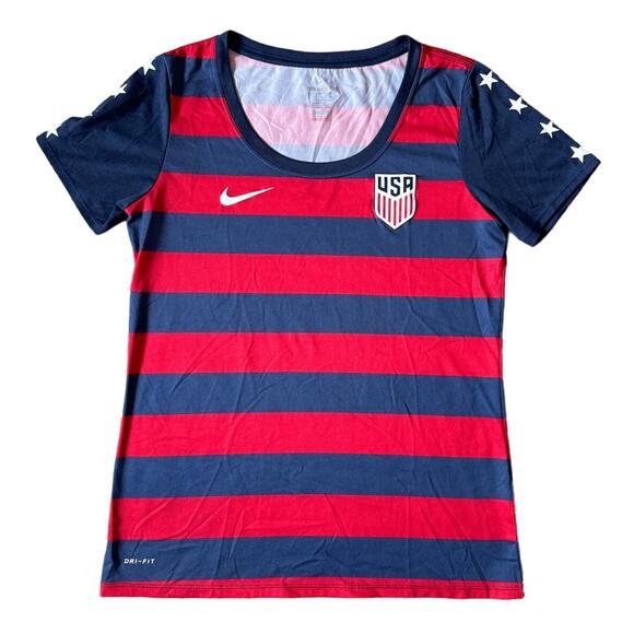 Nike Womens Team USA Soccer T-Shirt Stripe National Team Match Navy Red 887081 - Picture 1 of 8